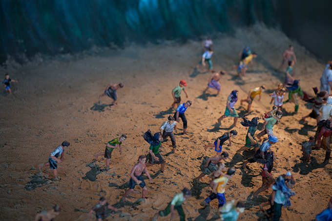 Diorama depicting people fleeing a wave, Aceh Tsunami Museum, Banda Aceh, Indonesia (detail).