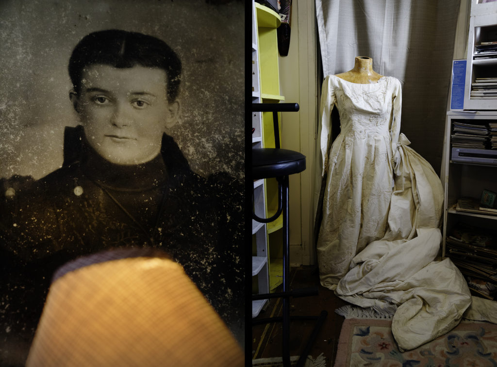 Found Photograph and Wedding Dress diptych